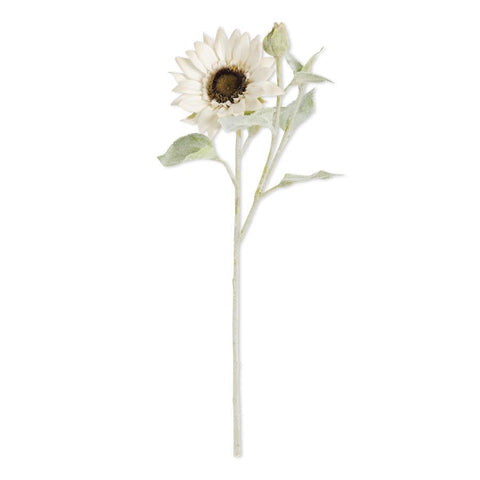 White Bloom & Blossom Sunflower with Flocked Stem