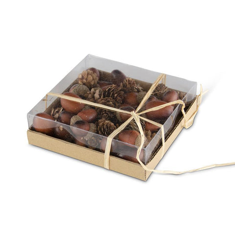 Box of 24 Assorted Dark Brown Acorns & Pinecones