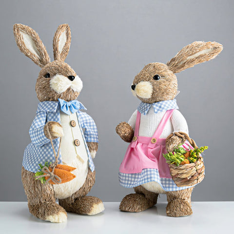 17.3" Easter Bunny Jute, Mr. and Mrs, Assorted