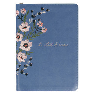 Journal Classic Zip Embroidered Blue Be Still and Know