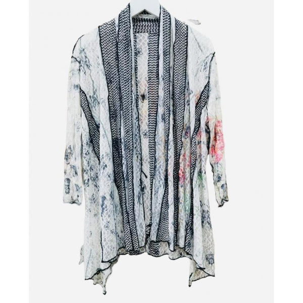 Kamana Multi Floral White and Gray Open Front Cardigan
