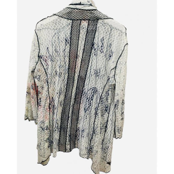 Kamana Multi Floral White and Gray Open Front Cardigan