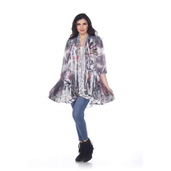 Kamana Peacock Blue Print Cardigan