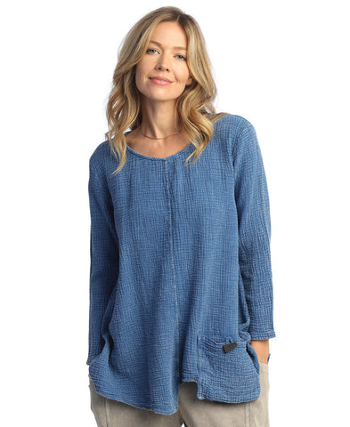 Mineral Washed Gauze Tunic Top with Pocket