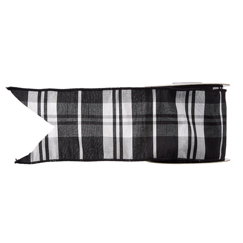 Black & White Plaid Wired Ribbon