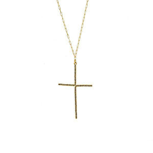 Rebel Designs Gold Double L Bracket Crystal Pave Cross