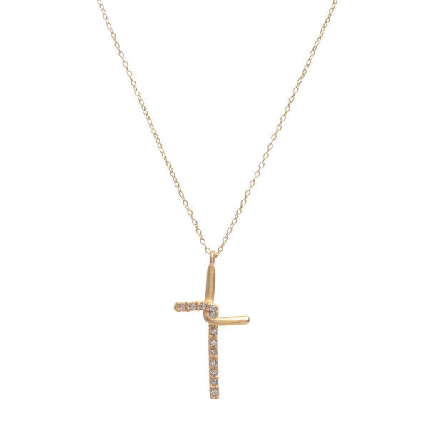 Rebel Designs Gold Half Crystal Interlocked Cross Necklace