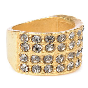 Rebel Designs Gold Finish 4-Row Crystal Ring
