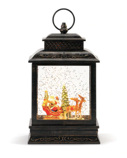 Lit Santa and Sleigh Lantern