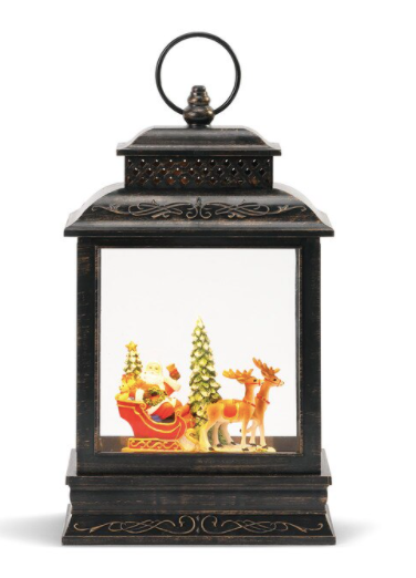 Lit Santa and Sleigh Lantern
