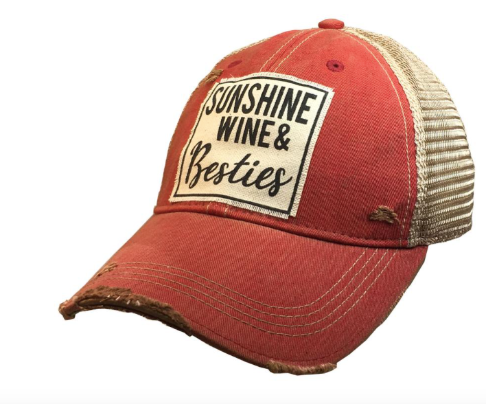 Sunshine Wine & Besties Distressed Trucker Cap