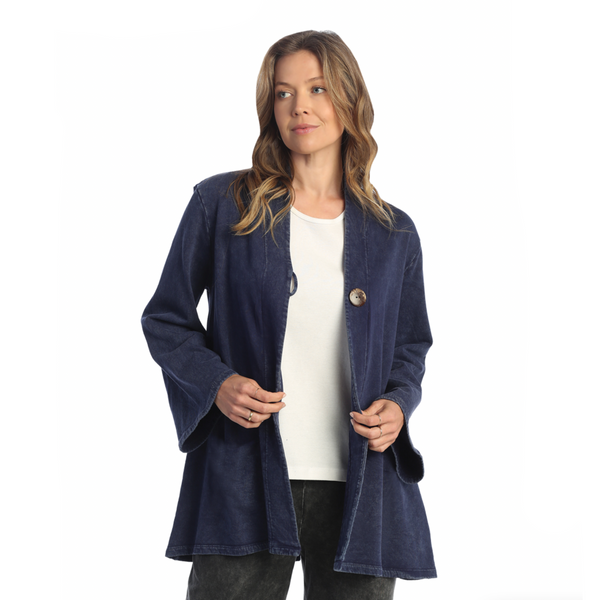 Cotton Mesh Cardigan with 2 Buttons , Navy