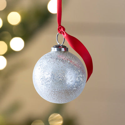 Frosted Icy Silver Glass Ball Ornament, Small