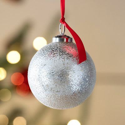 Frosted Icy Silver Glass Ball Ornament, Medium