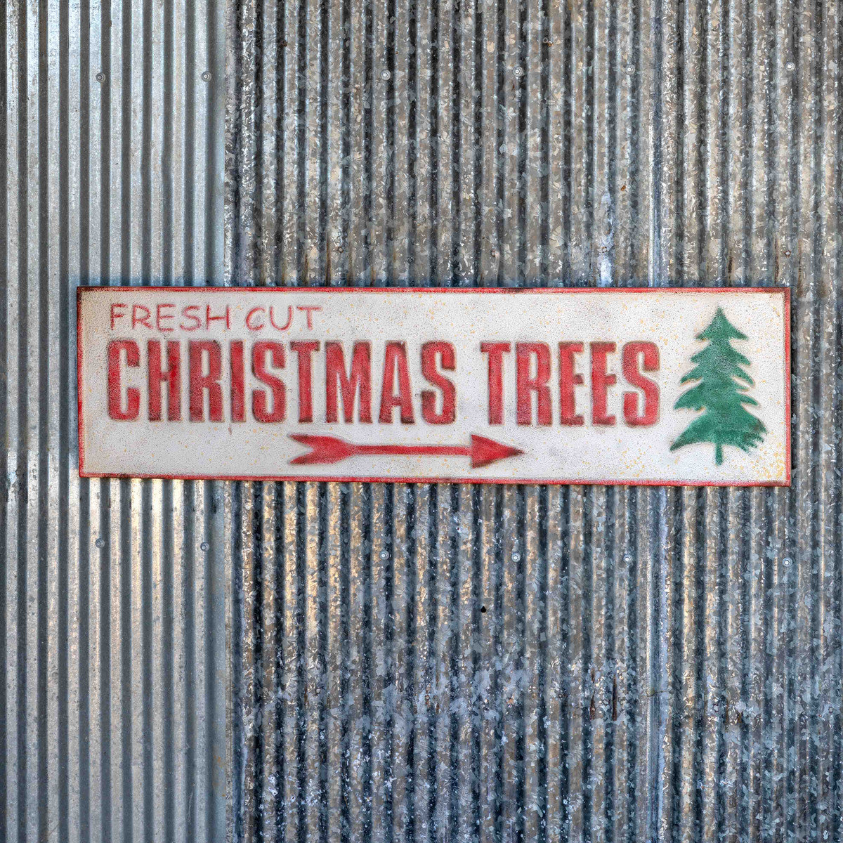 Aged Metal Fresh Christmas Trees Sign