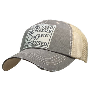 Stressed, Blessed and Coffee Obsessed Distressed Mesh Back Cap