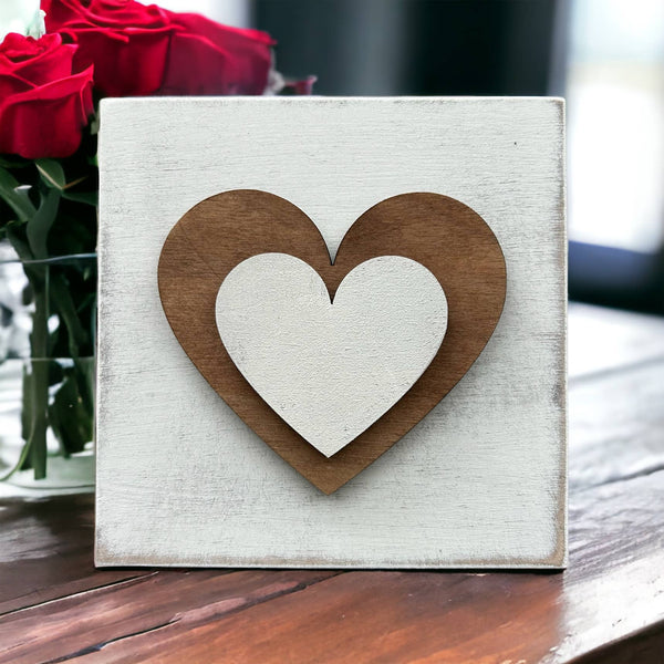 Rustic/Farmhouse Layered Hearts Wood Block Sign