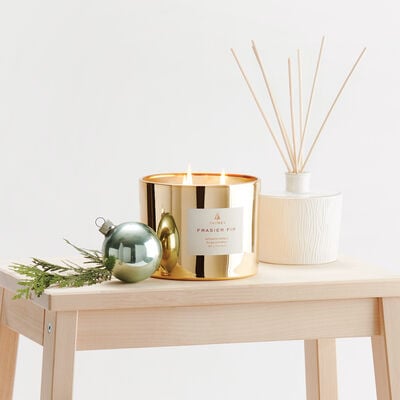 Frasier Fir Gilded Poured Candle , 3 Wick Gold