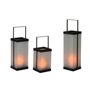 MILK GLASS & BLACK | Set of 3 Glass Lanterns with LED Candles 