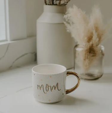 Mom - Gold, White Tile Hand Lettered Coffee Mug