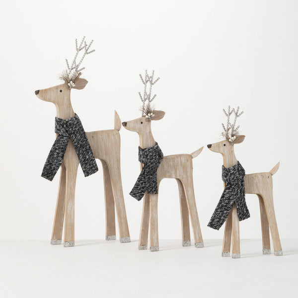 Wood Deer with Scarf Figurine
