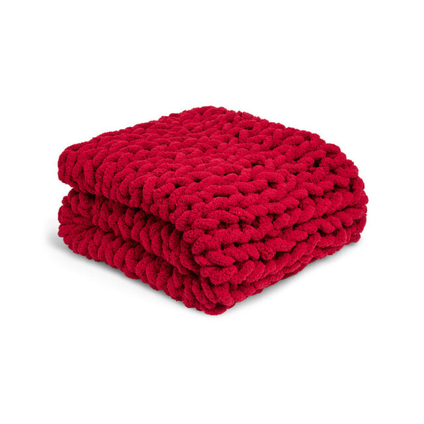 Chunky Knit Throw Blanket - Cranberry