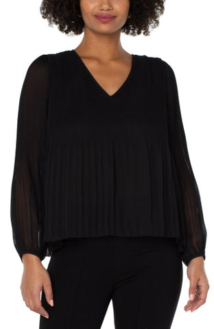 Liverpool v-neck long sleeve pleated top