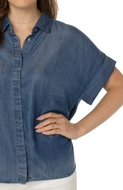 Liverpool Collard Camp Shirt with Hi-Lo Hem