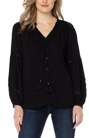 Liverpool long sleeve popover shirred blouse