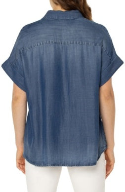 Liverpool Collard Camp Shirt with Hi-Lo Hem