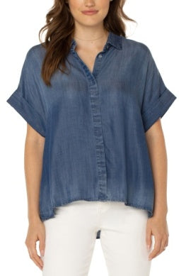 Liverpool Collard Camp Shirt with Hi-Lo Hem