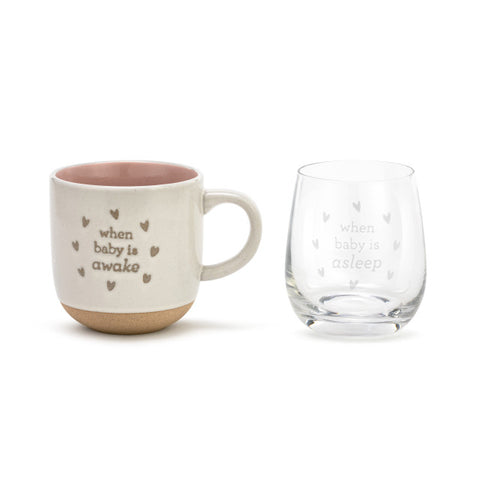 Mug and Wine Glass Set - When Baby Wakes/Sleeps