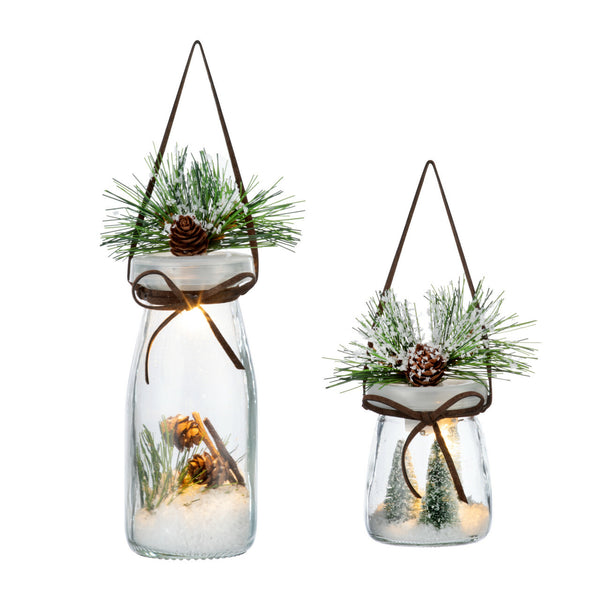 Lit Snow Scene Milk Jar Ornament