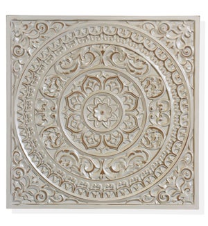 Antique Gray Wooden Wall Plaque, Mandala