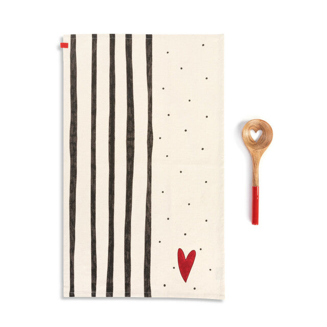 Red Heart Kitchen Towel With Heart Spoon