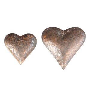 Decorative Metal Heart Trays with Embossed Design