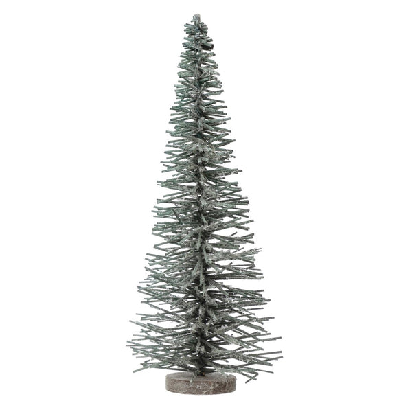 Green Bottle Brush Tree with Snow Finish & Wood Base