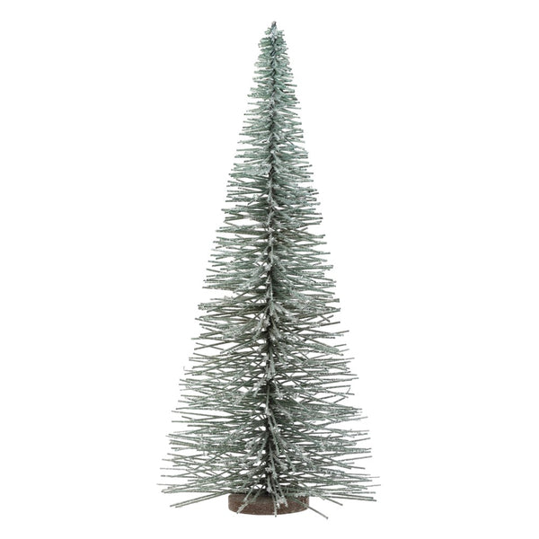 Green Bottle Brush Tree with Snow Finish & Wood Base