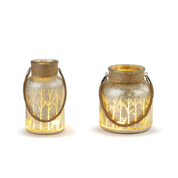Lit Woodland Scene Jar